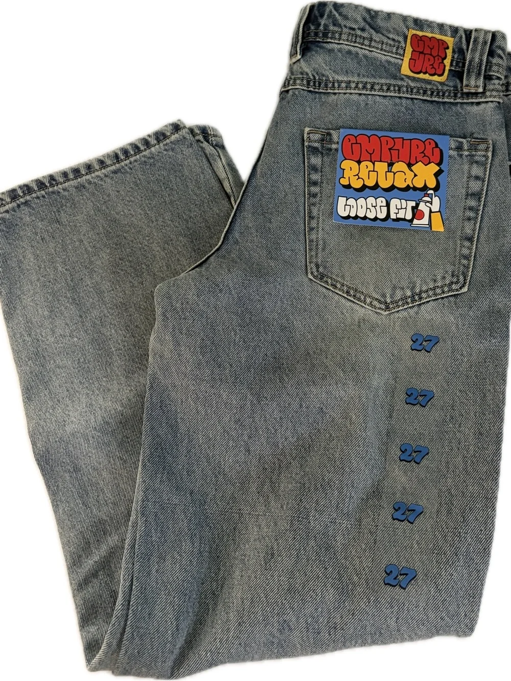 Empyre Light Blue Kids Loose Fit Jeans with Retro Pocket Patch